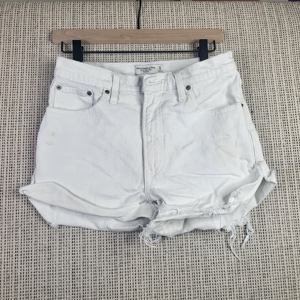 Abercrombie & Fitch Shorts Womens 27 4 Mom High Rise Distressed 4 Inch Denim